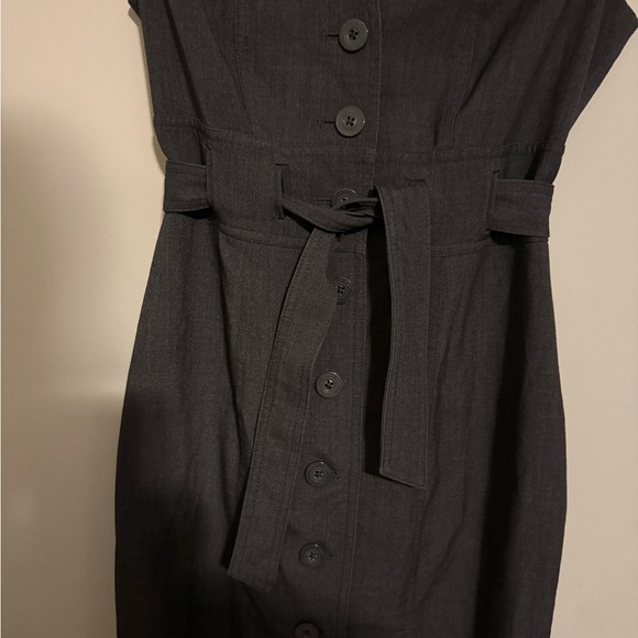 Calvin Klein Black Sheath Midi Dress with Flutter Cap Sleeves Button Down - Picture 3 of 4